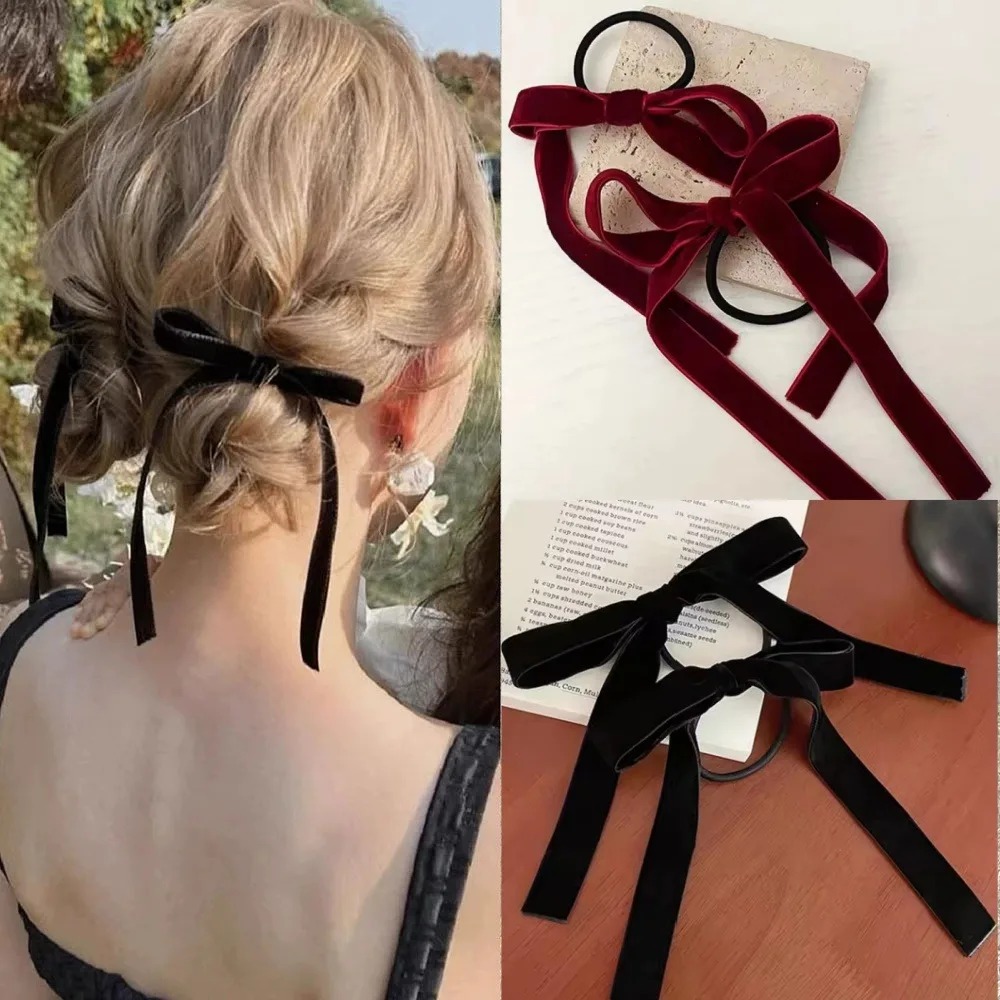 Hair Tie Velvet - 2 stuks modieuze zwarte fluwelen strik