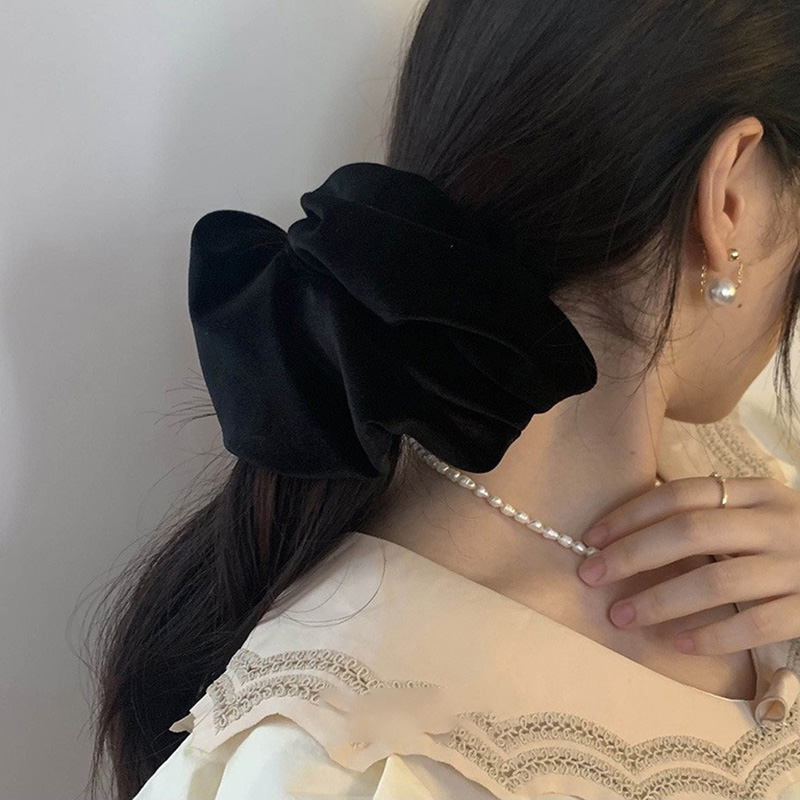 Hair Tie Velvet - Oversize Zwart Fluwelen Scrunchies Haarbanden Dames